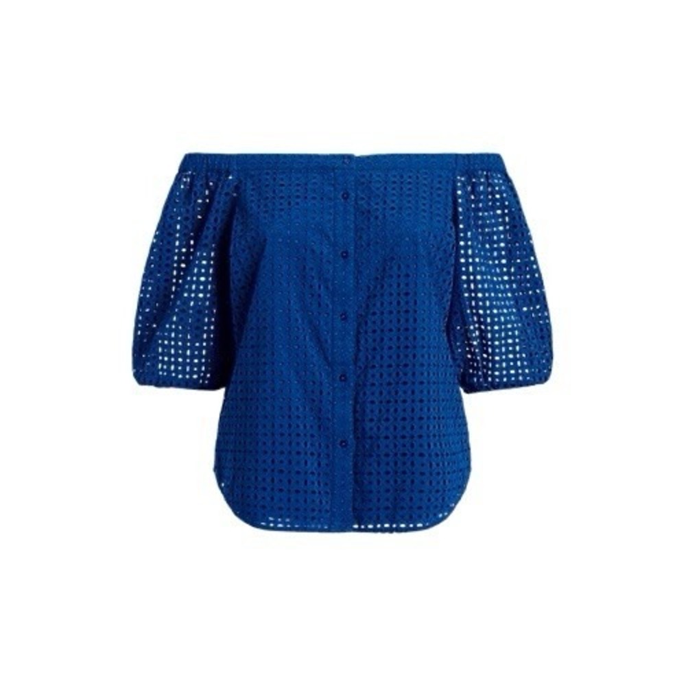 NWT Women's Lauren Ralph Lauren Off The Shoulder Eyelet Blouse Shirt Blue 2X